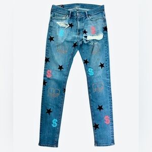 Abercrombie & Fitch Blue Skinny Jeans with Star and Dollar Accents